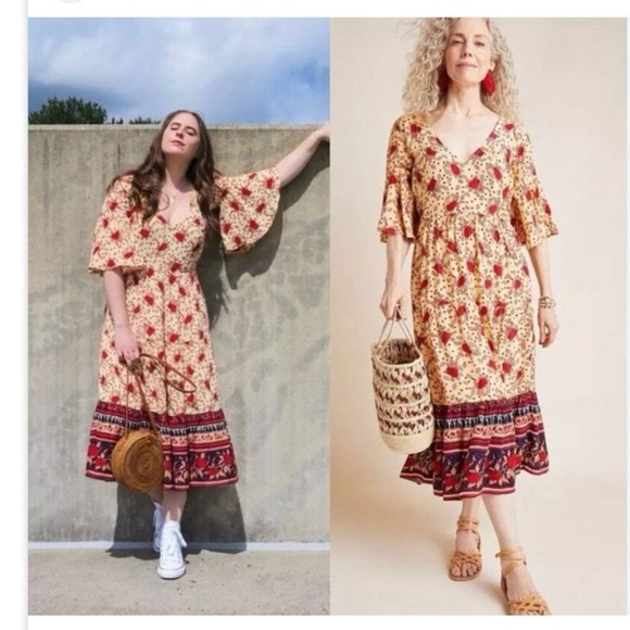 NWT Faithfull The Brand x Anthropologie Floral Print Midi Dress Size Small - Picture 1 of 3